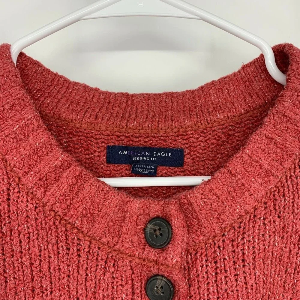 American Eagle Sweater Henley Jegging Fit Pullover Button Up Pink - Picture 5 of 12